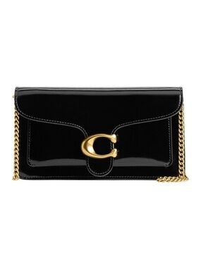 New Coach Black Tabby Leather Clutch with Gold Chain